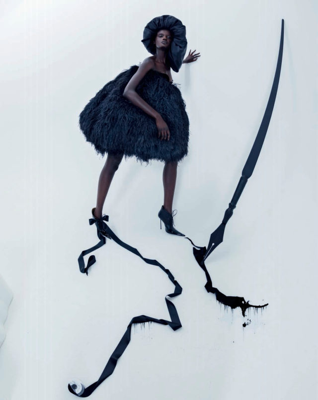 Spirits Within by Tim Walker for Vogue Italia February 2018 - black ostrich feather dress