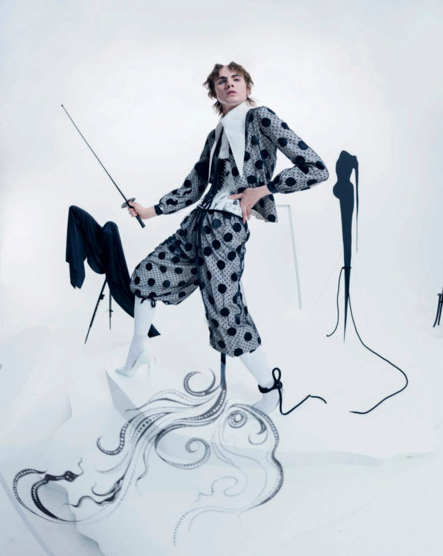 Spirits Within by Tim Walker for Vogue Italia February 2018 - polka dot print pantsuit