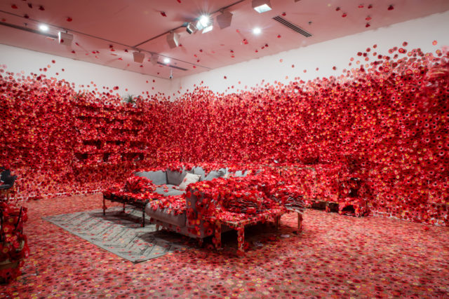 Flower Obsession by Yayoi Kusama couch