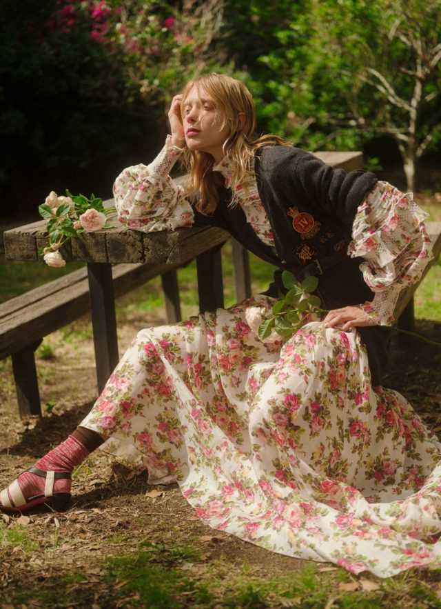 Annely Bouma in Marie Claire Australia April 2018 - floral dress with jacket