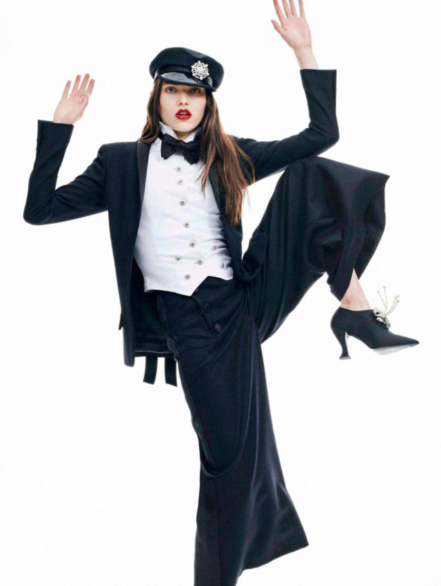 Dias de fiesta in Vogue España July 2018 - cap and tuxedo