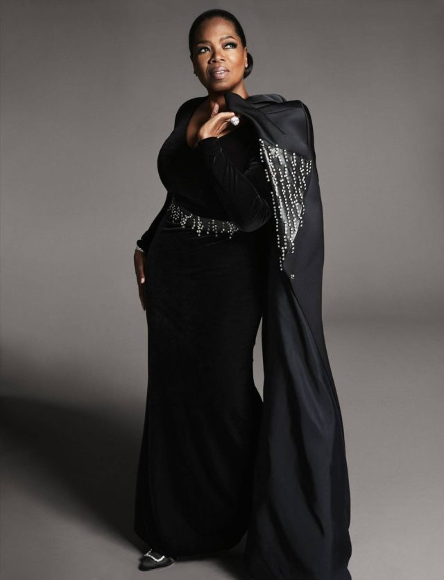 Oprah by Mert Alas & Marcus Piggott for UK Vogue August 2018 - black dress