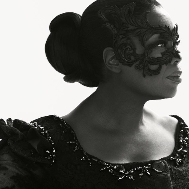 Oprah by Mert Alas & Marcus Piggott for UK Vogue August 2018 - cover shot in mask