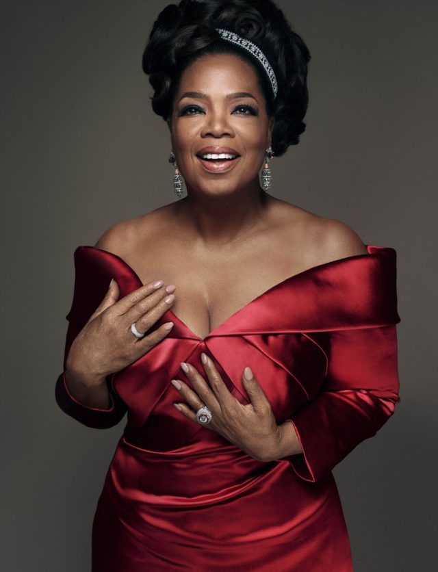 Oprah by Mert Alas & Marcus Piggott for UK Vogue August 2018 - cover shot in red dress