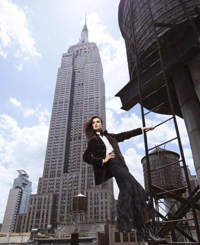 Blanca Padilla for US Harper’s Bazaar September 2018 - velvet suit by Empire State