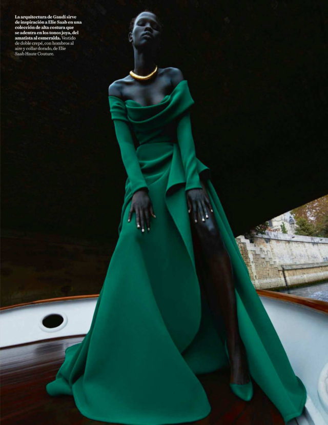 Shanelle Nyasiase by Texama Yeste for Vogue España December 2018 - Elie Saab draped gown