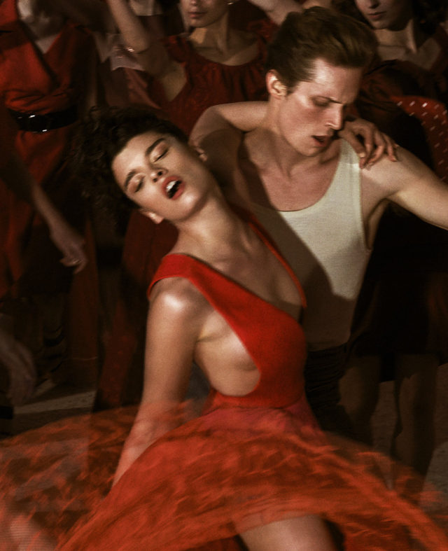 Crystal Renn for Vogue Portugal September 2018 - red v neck ress