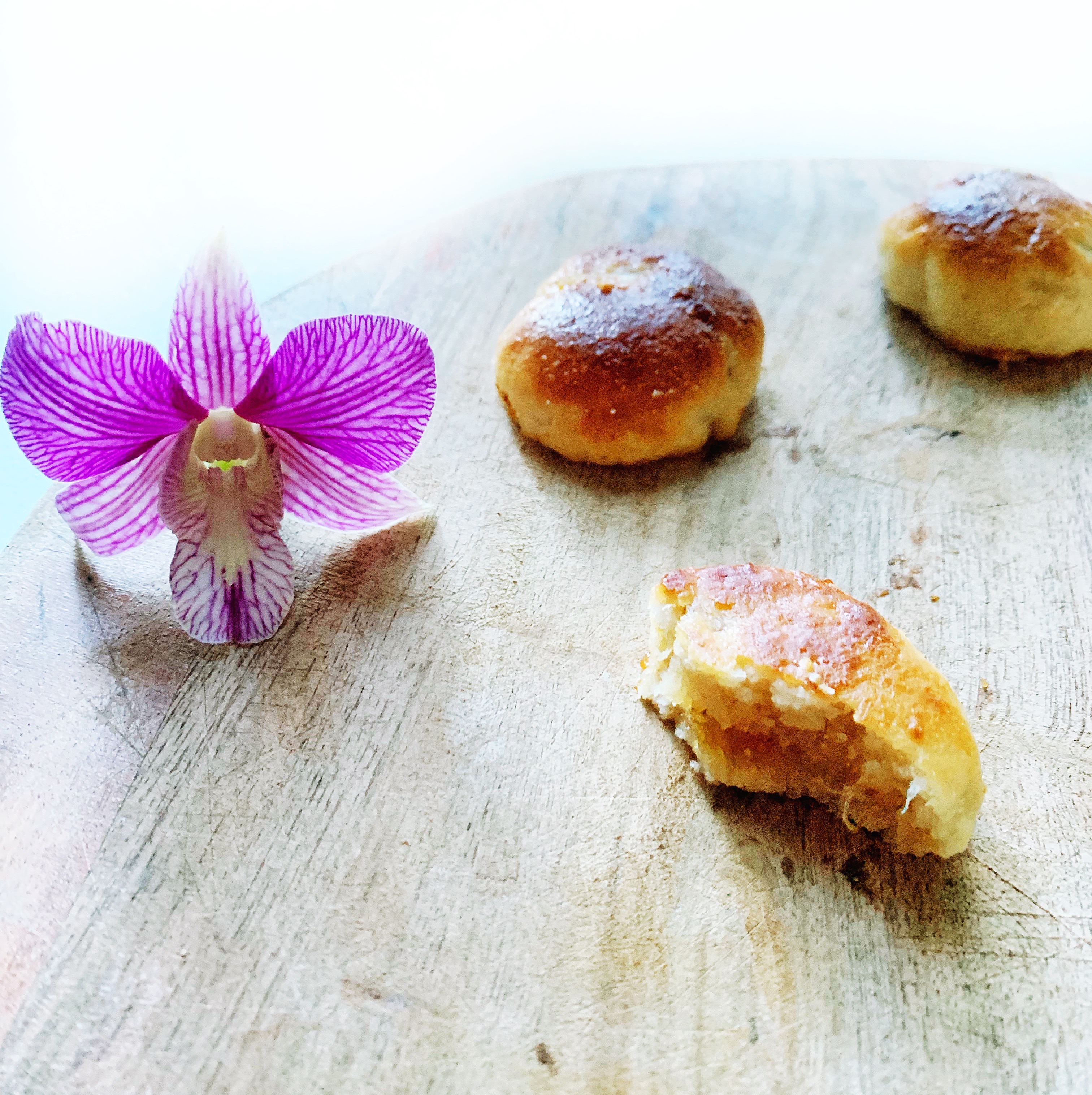 Gluten free sugar free pineapple tarts   side view with orchid