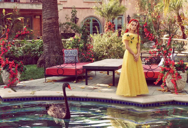 Brie Larson for US InStyle March 2019 - black swan and yellow dress