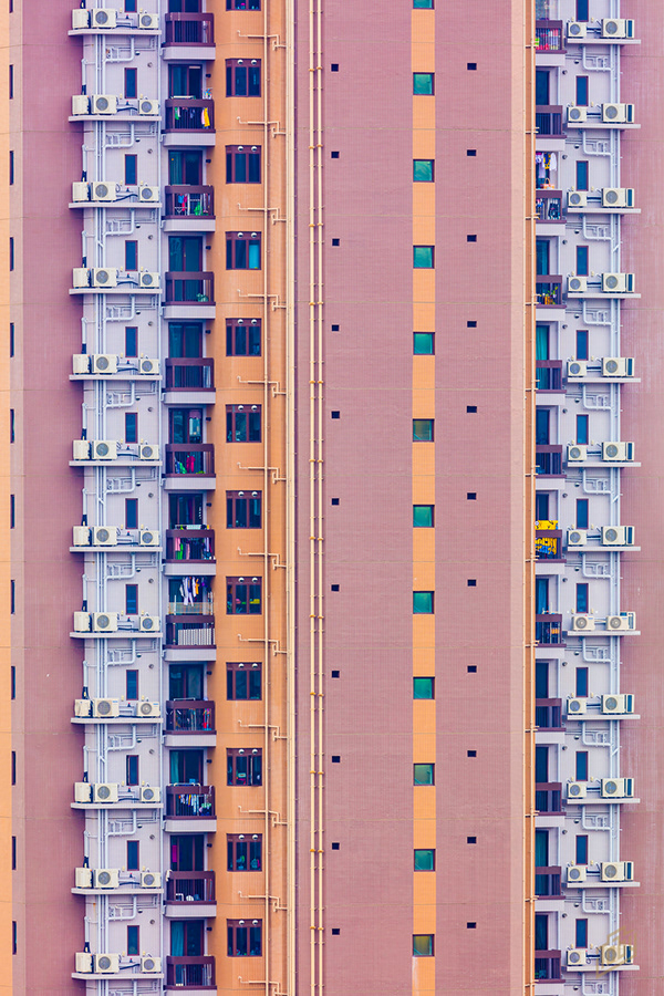 Colorful buildings in Hong Kong - pink and orange