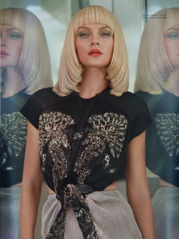 Jessica Stam for Harper's Bazaar Kazakhstan January 2019 - Louis Vuitton shirt