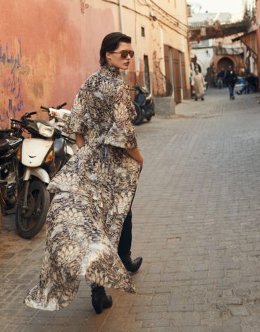 Julia van Os for Vogue Arabia March 2019 - printed coat