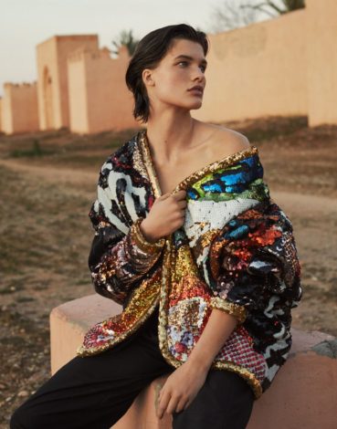 Julia van Os for Vogue Arabia March 2019 - sequin jacket