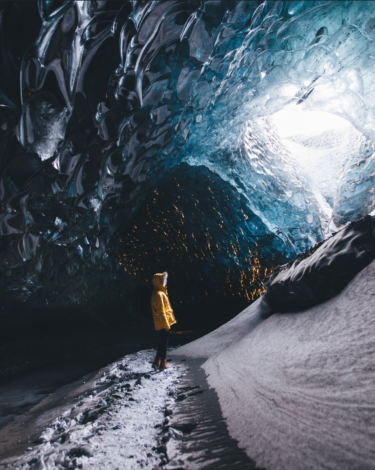 Winter in an Icelandic cave - staring at white light