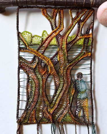 Ágnes Herczeg lace art beside trees