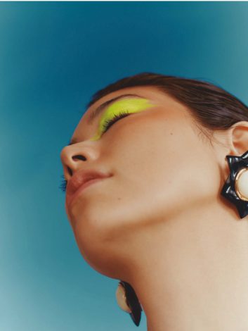 Hikari Mori for Vogue Japan July 2019 - neon makeup -yellow eyeshadow