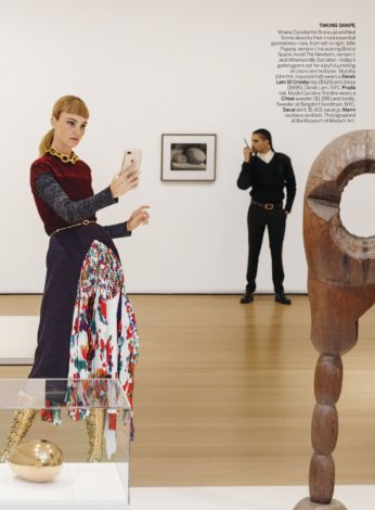 Playing to the Gallery for US Vogue April 2019 - Caroline Trentini in Chloe sweater and boots