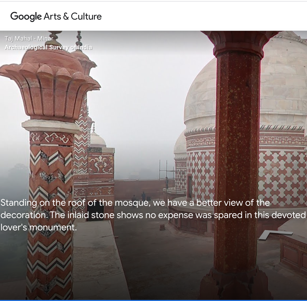 Google Culture view of top of Taj Mahal