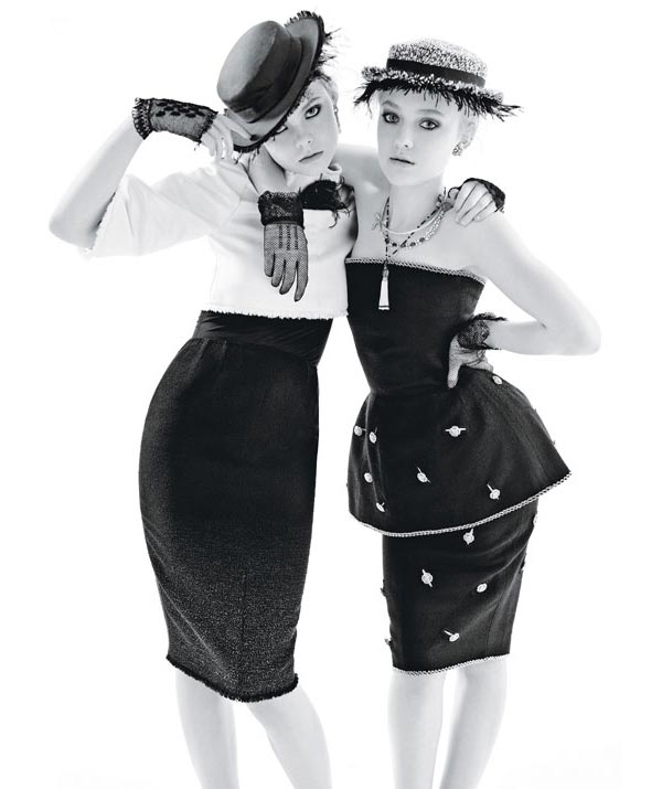 black and white chic Dakota and Elle Fanning W Magazine Nov 2011 - saved by Chic n Cheap Living