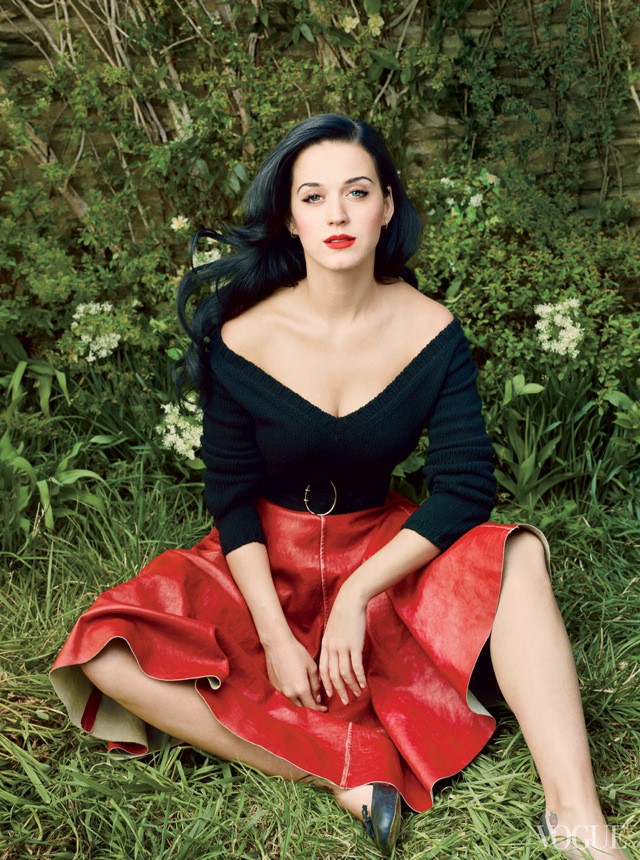 katy-perry in Prada shirt and skirt Vogue July 2013 - saved by Chic n Cheap Living