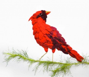 Cardinal made with flower petals by Hong Yi - saved by Chic n Cheap Living