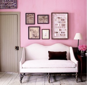 Blush wall and settee on Domain home - saved by Chic n Cheap Living
