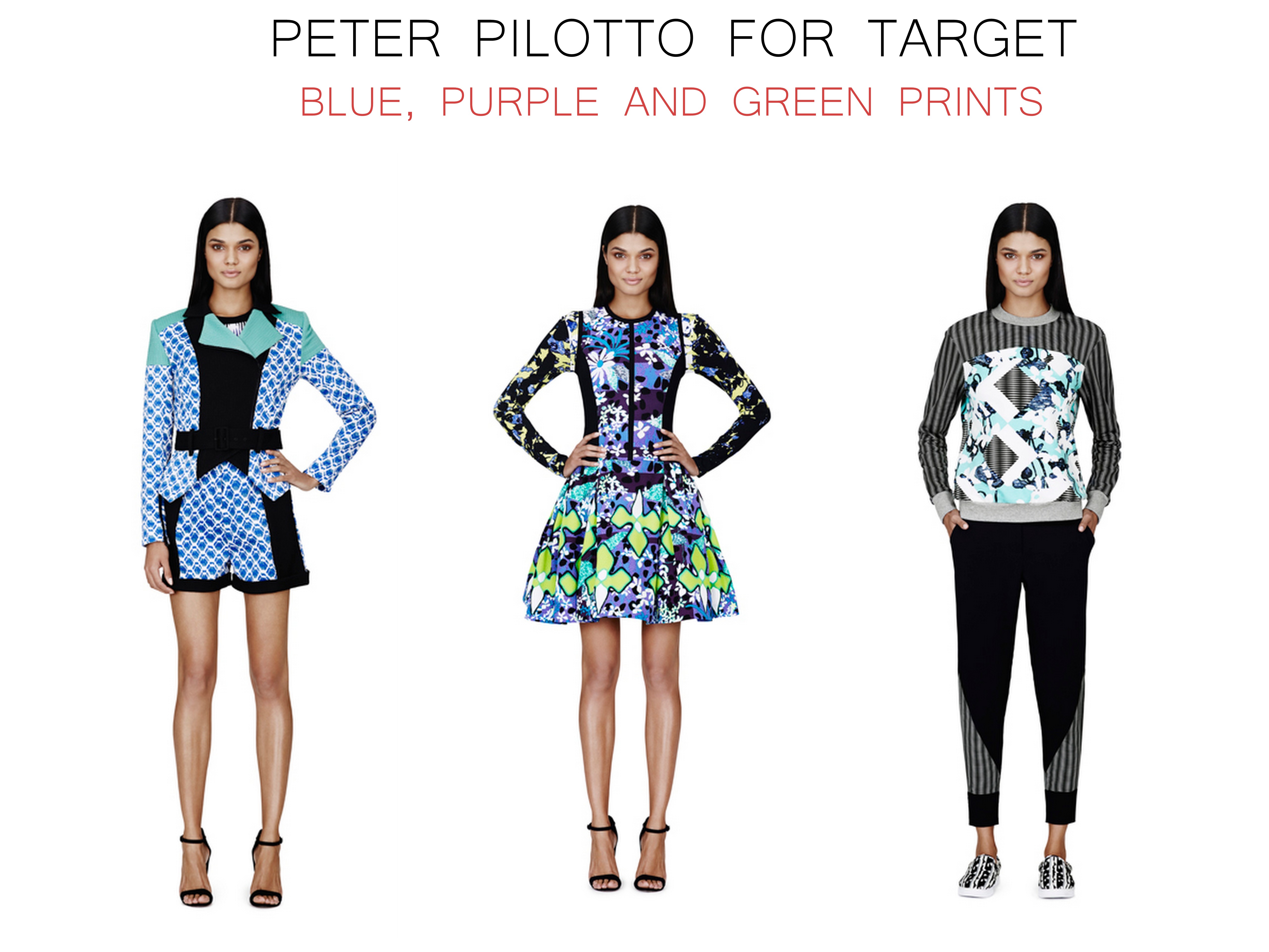 Peter Pilotto for Target blue, purple, and green prints - saved by Chic n Cheap Living