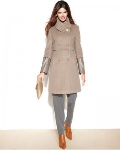Tahari double breasted wool coat with faux leather sleeves - saved by Chic n Cheap Living