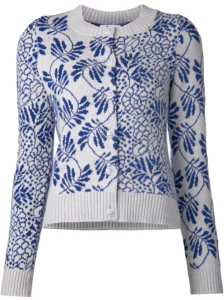 Barrie cashmere cardigan with leaf print