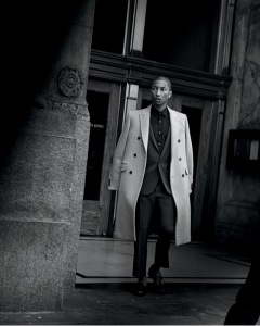 Pharrell Williams in beige overcoat for WSJ Magazine September 2014