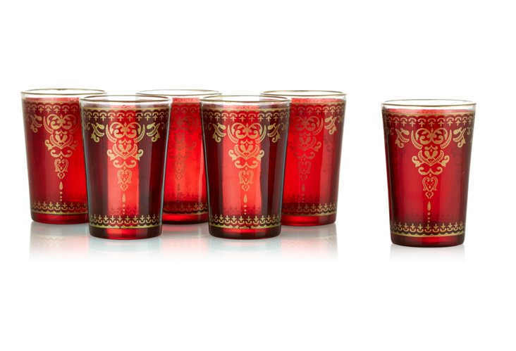 Moroccan tea glasses red with trim at One Kings Lane