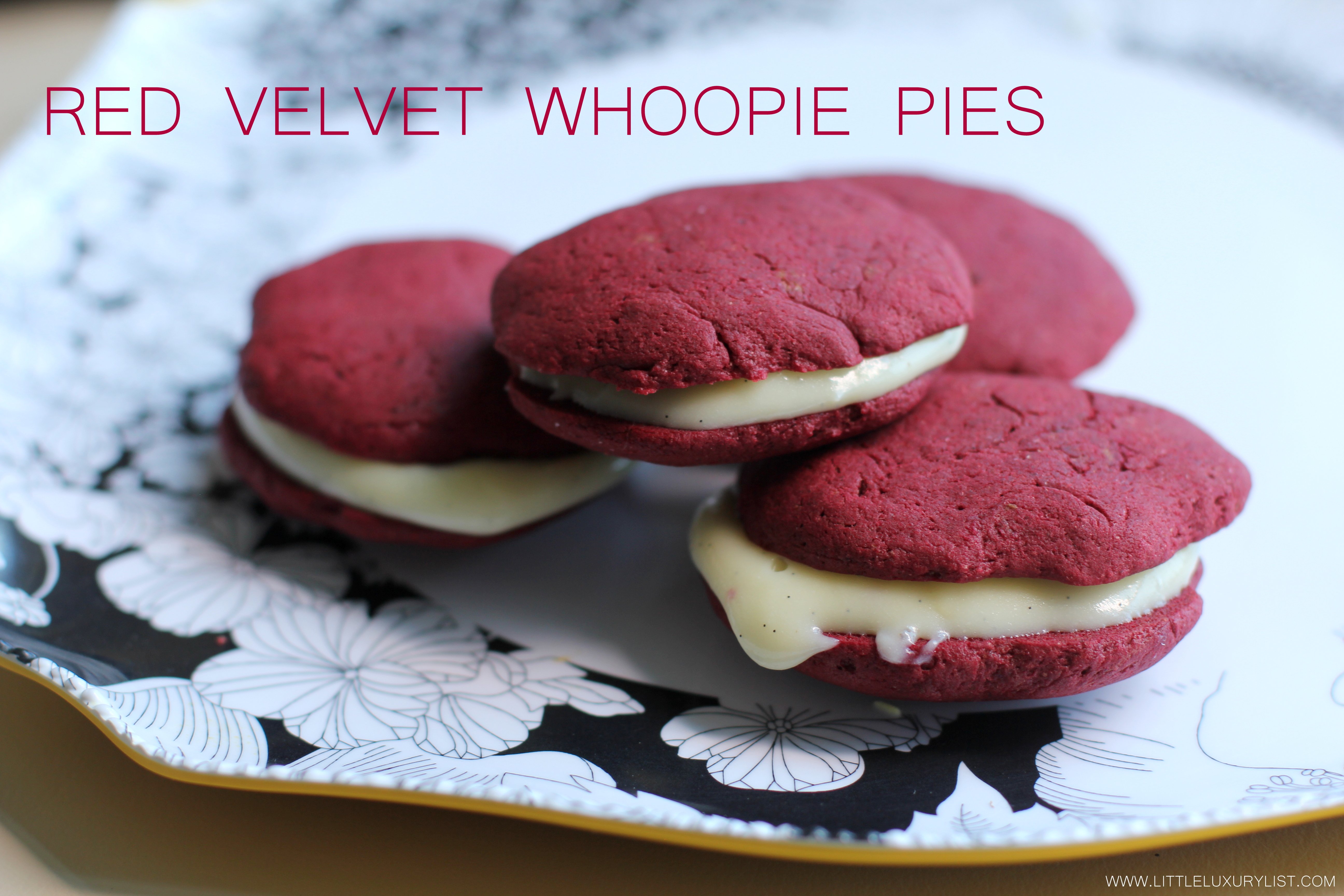 Red velvet whoopie pie side view by little luxury list
