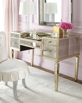 Shelly Vanity chair and Amelie mirrored vanity