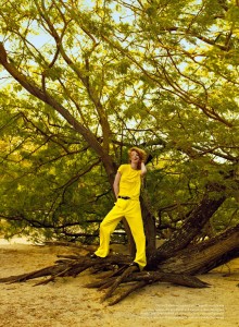 Ray of Light Jenna Castilloux in yellow top and pants for Elle_Canada_May 2015