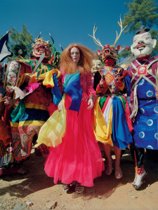 In the Land of Dreamy Dreams Karen Elson Molly Goddard outfit shot by Tim Walker for UK Vogue May 2015