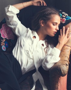 Alicia Vikander by David Bellemere for The Edit white blouse