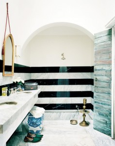 striped bathroom walls Bruno Frisoni featured in Vogue