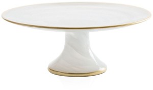 VIETRI white alabaster gold edge cake stand