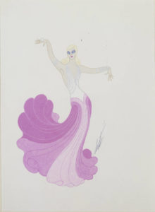 Erte Art Deco drawing costume de Ginger Rogers, 1975