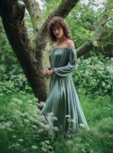 Allana Arrington in Harper's Bazaar UK October 2016 blue dress