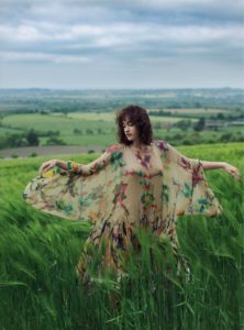 Allana Arrington in Harper's Bazaar UK October 2016 floral nude dress