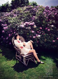 Meghan Collison for Harpers Bazaar UK October 2016 Moneler Gamme Rouge dress