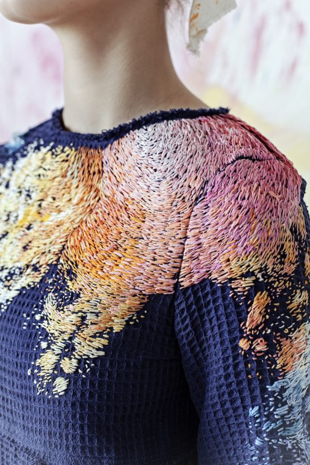 Paint Splotch Embroidered Clothing by Olya Glagoleva and Lisa Smirnova blue top