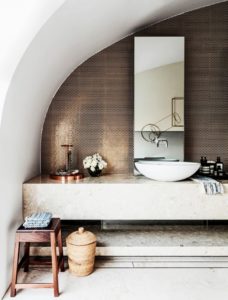 the best white bathrooms copper backdrop photo by Felix Forest for Vogue Living