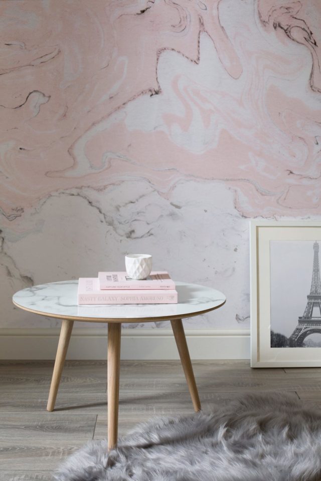 Luxe for Less- Marble Wallpaper for your home pink and white walls