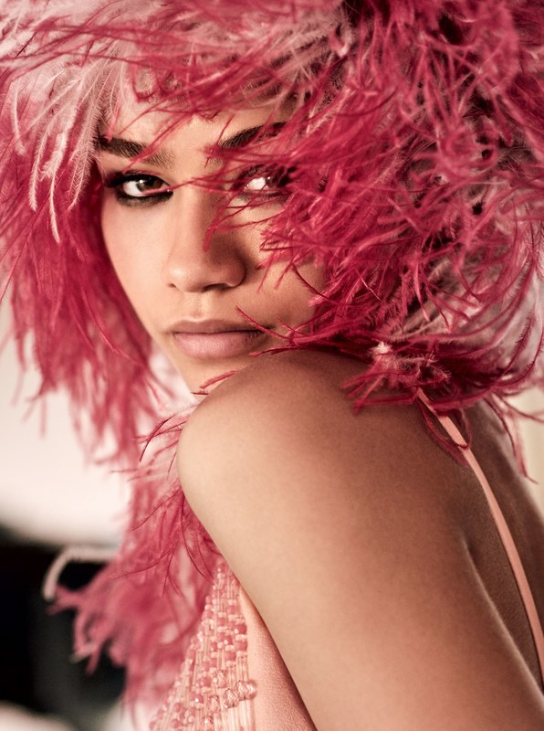Zendaya by Mario Testino for Vogue July 2017 in pink hat