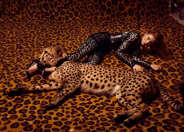 Julia Hafstrom By Kristian Schuller for Harper's Bazaar Turkey December 2017 - leopard bodysuit