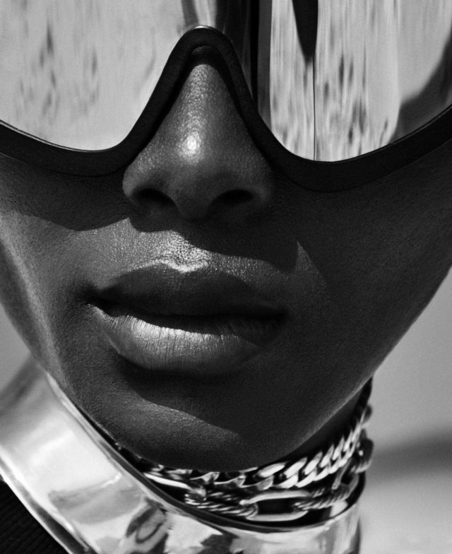 Aube Jolicoeur for US Harper's Bazaar September 2018 - closeup with sunglasses