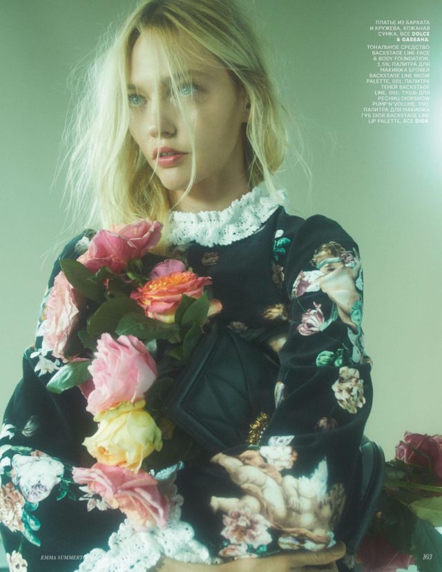 Sasha Pivovarova for Vogue Russia November 2018 - floral top