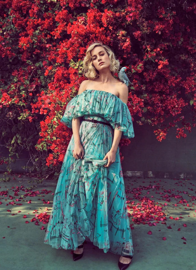 Brie Larson for US InStyle March 2019 - blue parrot